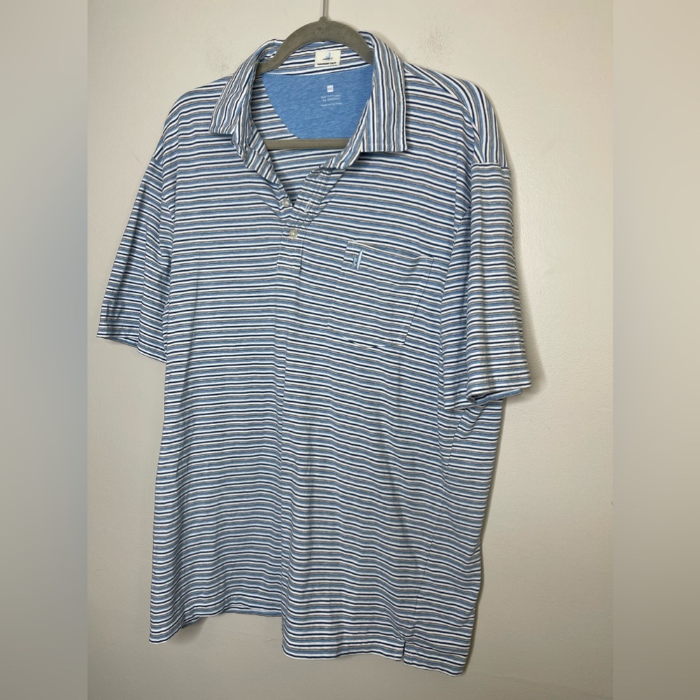 Johnnie-O Hangin' Out Polo Shirt Mens’s Size XXL Blue Striped Golf Short Sleeve
